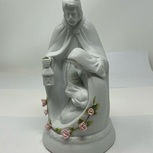 Touch Of Rose" By Roman Holy Family Bisque Music Box Light Porcelain - Picture 1 of 13
